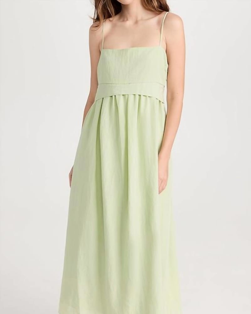 Front of a model wearing a size L Panelled Dress In Sweet Grass in Sweet Grass by Vince. | dia_product_style_image_id:357569